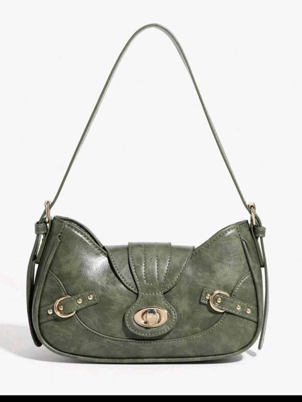 BRAND NEW ** Olive Green Curved Shoulder Bag with Gold Turn-Lock Accent